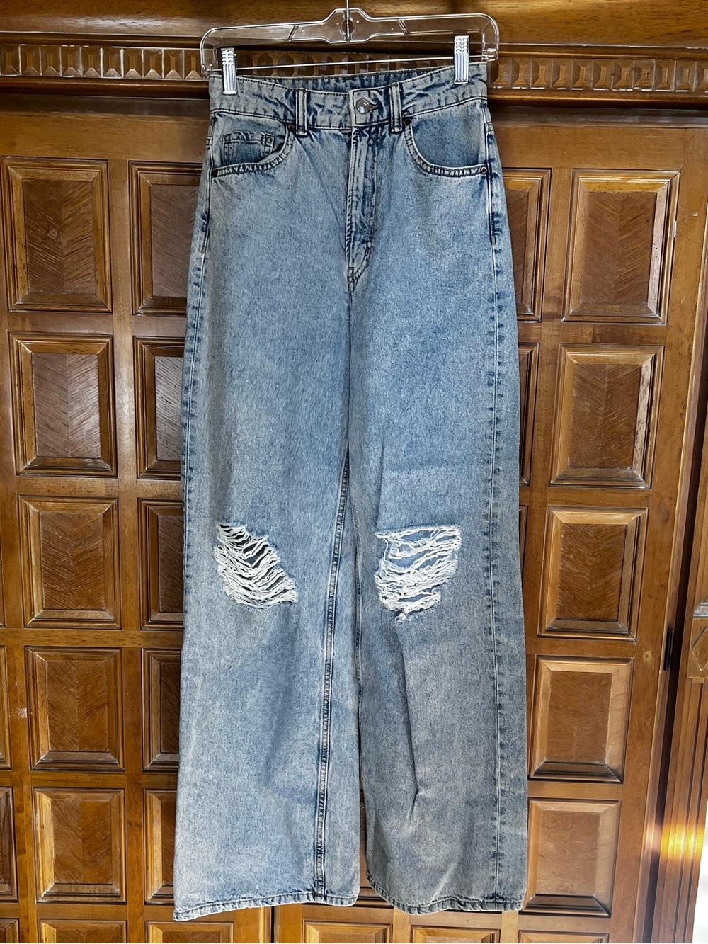 Divided H&M Women’s Size 4 Distressed Wide Leg Jeans Light Wash Y2K Denim 26x31